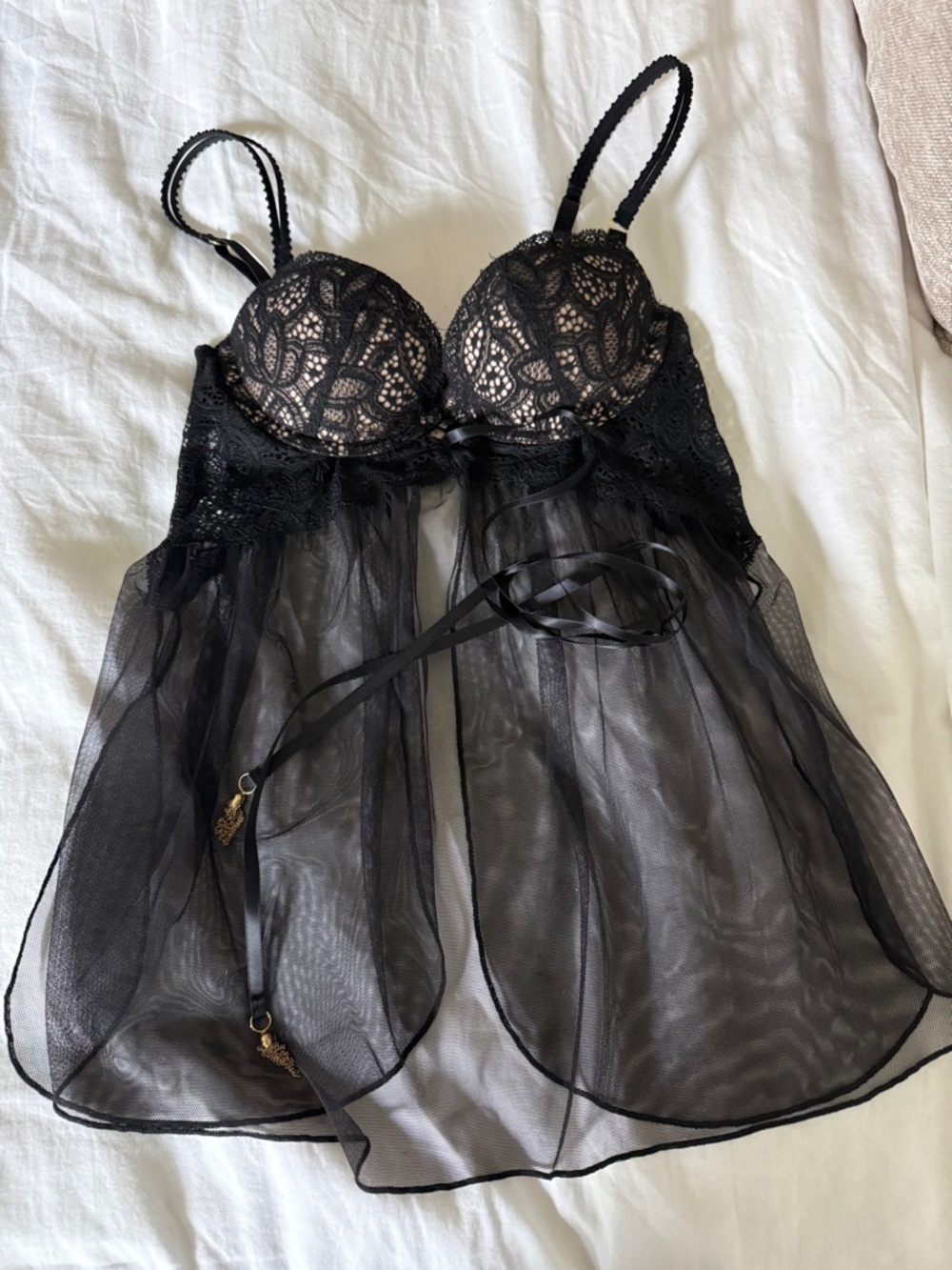 Victoria's Secret Black Lace & Sheer Babydoll Chemise